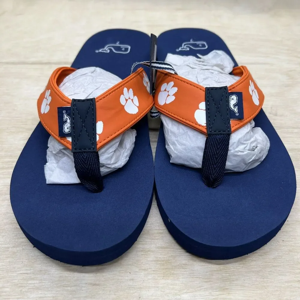 NEW sz 7 Mens Vineyard Vines Orange Clemson Tigers Flip Flops